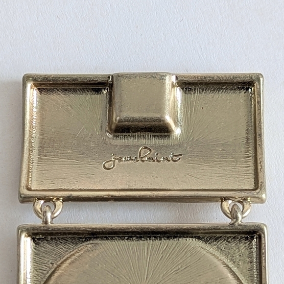 Jewelmint Wide Gold Tone Link Bracelet Black White Cream Enamel Semi Circle - Picture 6 of 7